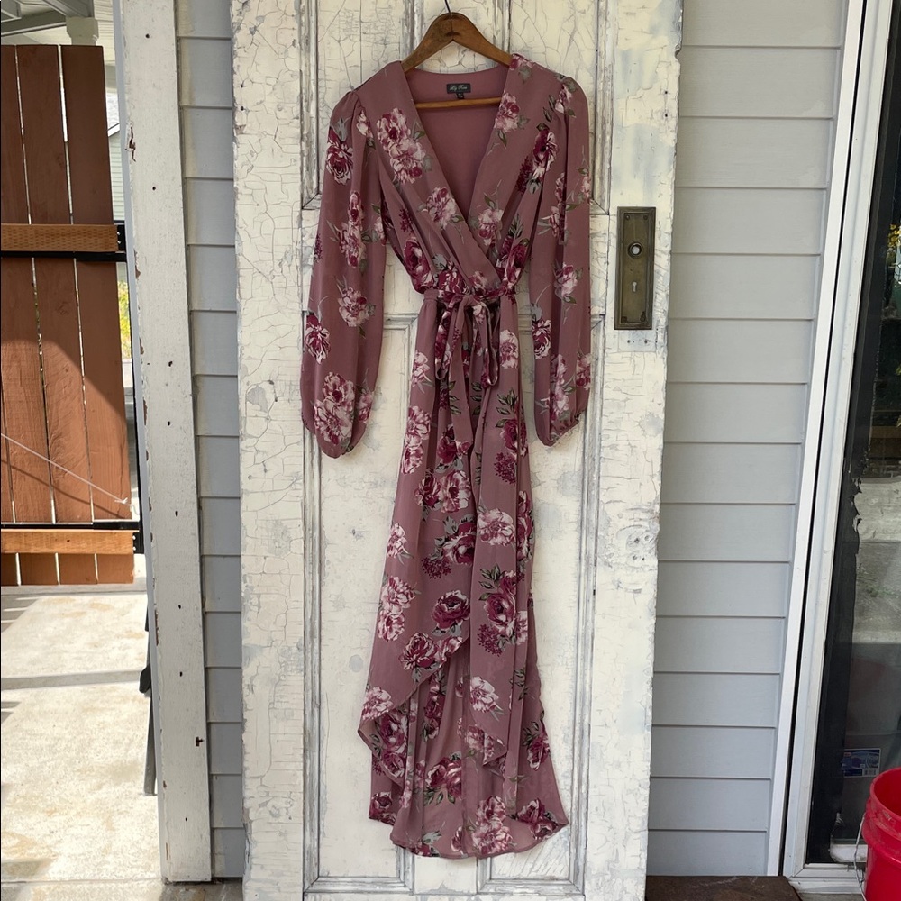 XS Lily Rose Mauve Dress with belt&flowy sleeves